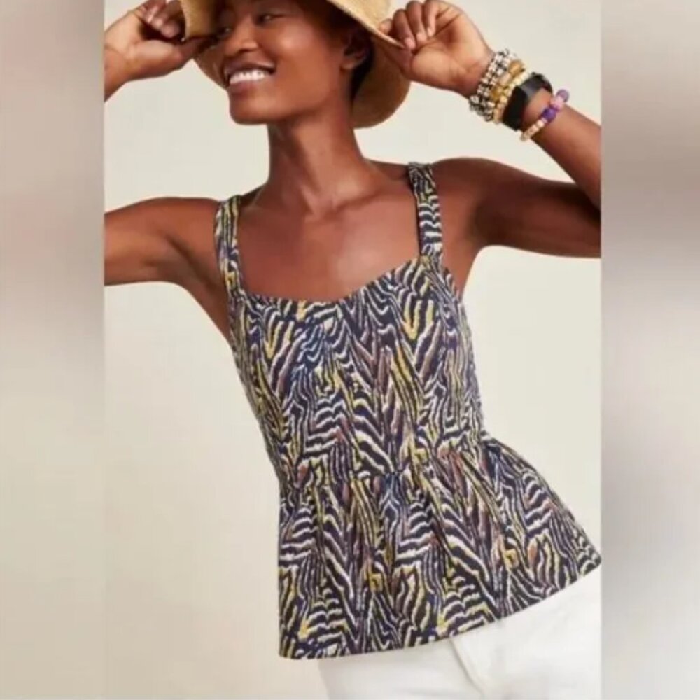 Anthropologie Jaime Zebra Animal Print Peplum Tank Top Sz XS #217L